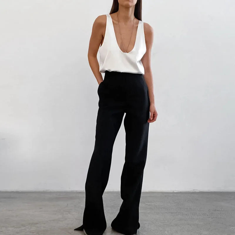 Solid Color Basic U-Neck Vest for Women Summer Loose Sleeveless Satin Tank Tops Woman 2025 Trend Streetwear All-Match Camisole