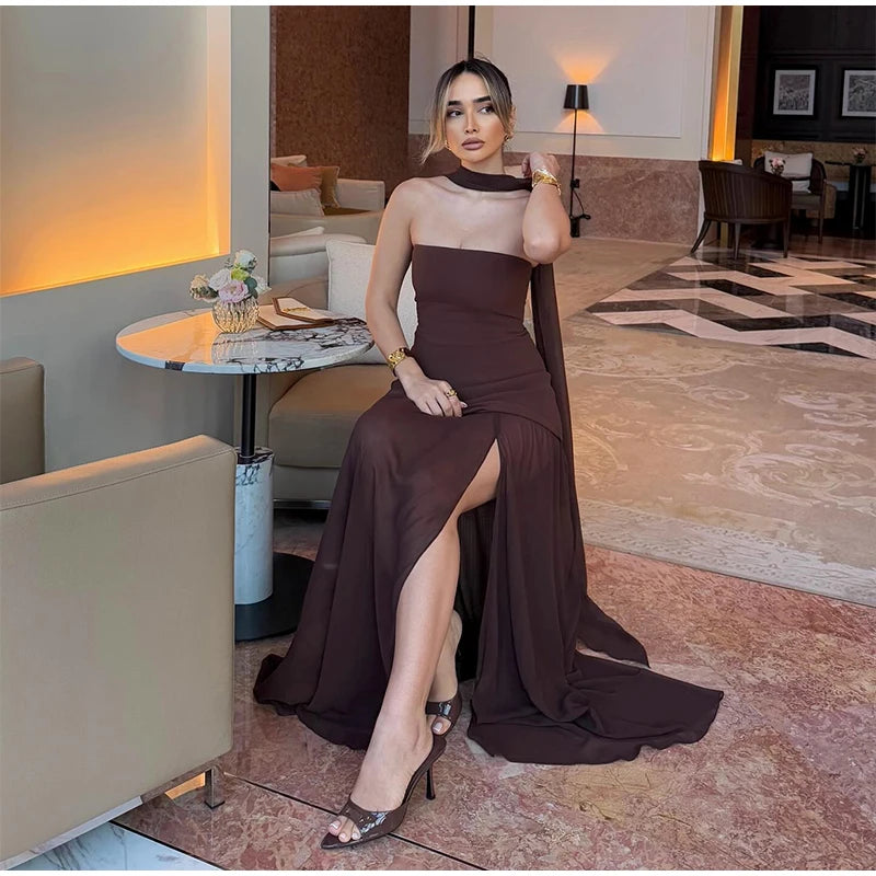 Elegant Strapless Long Dress Women Sexy Patchwork Mesh Sleeveless Sacrf Vestidos Female 2025 Spring Split Evening Dresses Lady