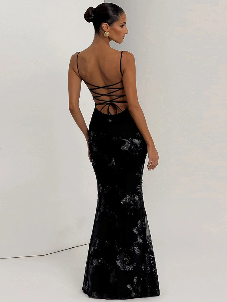 Cutenew Trend Sleeveless Women Maxi Dresses Fashion Sexy Suspendency Low Neck Backless Bandage Bodycon Female Party Long Robe