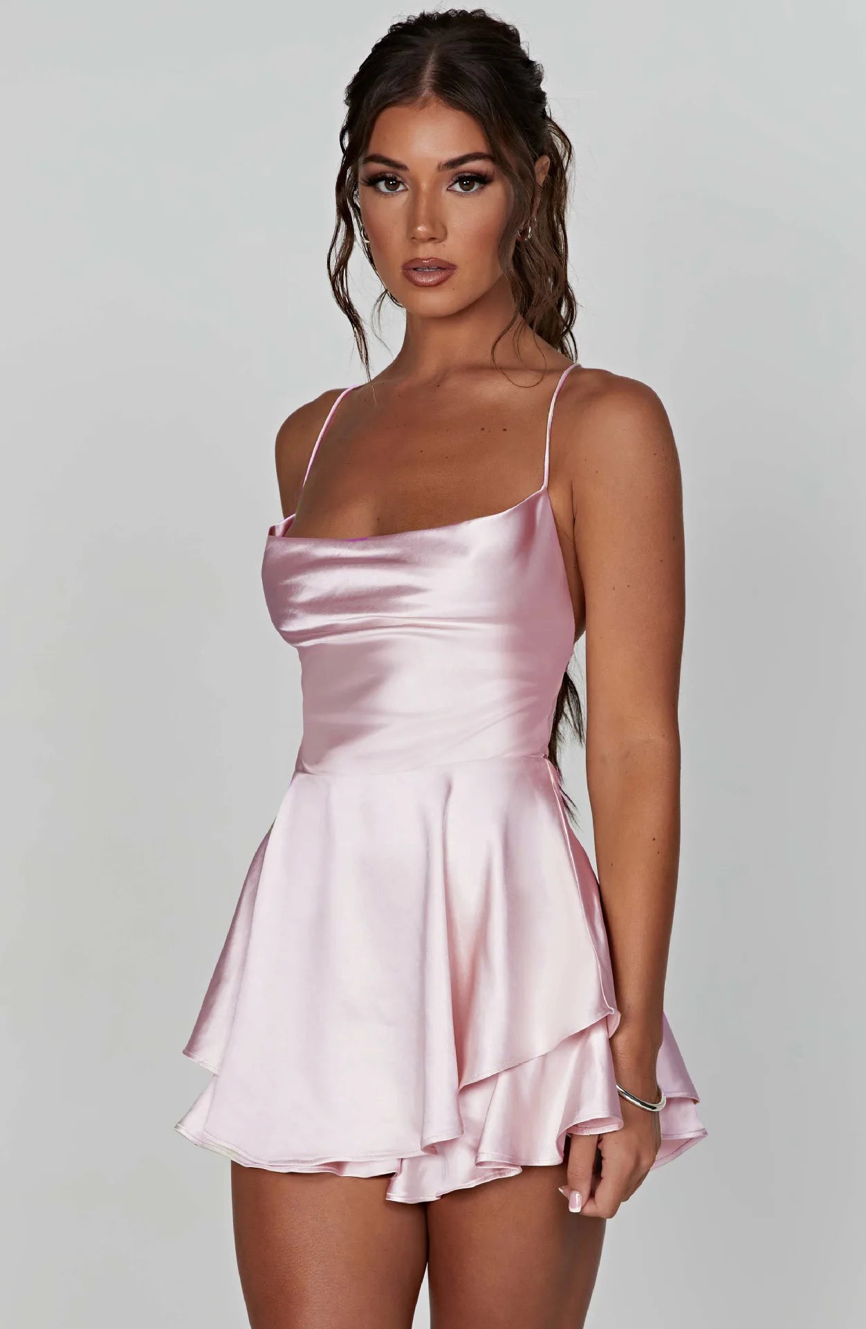 2025 Summer New Popular European and American Style Sexy Slimming Show Solid Color Slimming Dress Short Women's