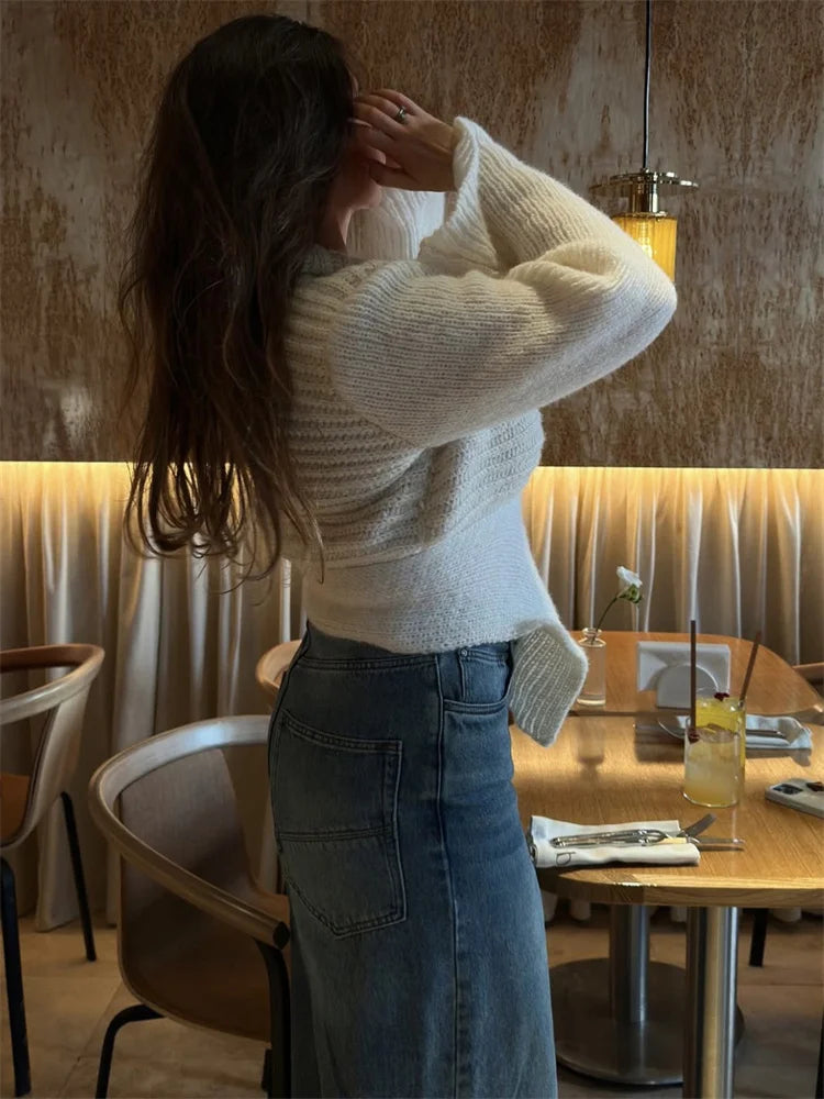 Tossy White Vintage Knit Sweater Cardigan For Women Hollow Out Loose Elegant Autumn 2025 Cover up Knitwear Female Cardigan Top