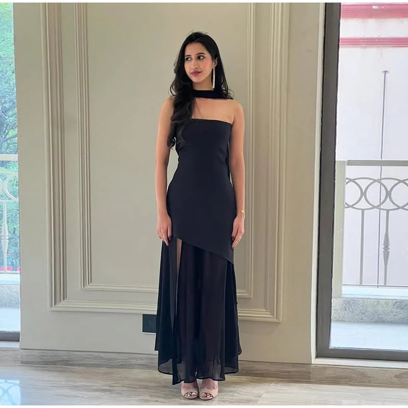 Elegant Strapless Long Dress Women Sexy Patchwork Mesh Sleeveless Sacrf Vestidos Female 2025 Spring Split Evening Dresses Lady