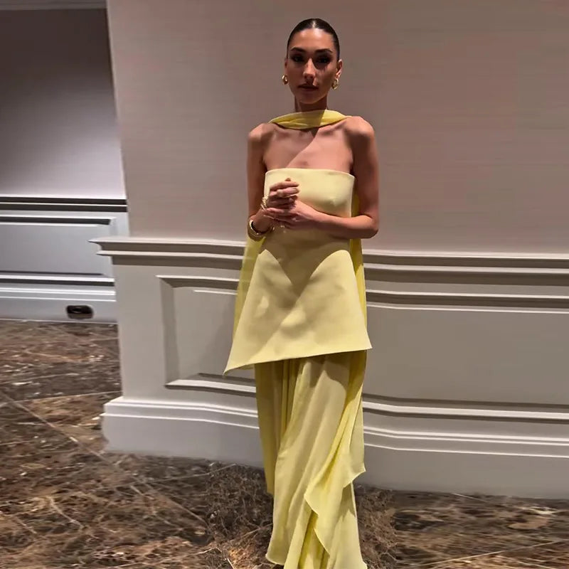 Elegant Strapless Long Dress Women Sexy Patchwork Mesh Sleeveless Sacrf Vestidos Female 2025 Spring Split Evening Dresses Lady