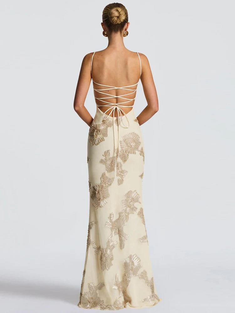 Cutenew Trend Sleeveless Women Maxi Dresses Fashion Sexy Suspendency Low Neck Backless Bandage Bodycon Female Party Long Robe